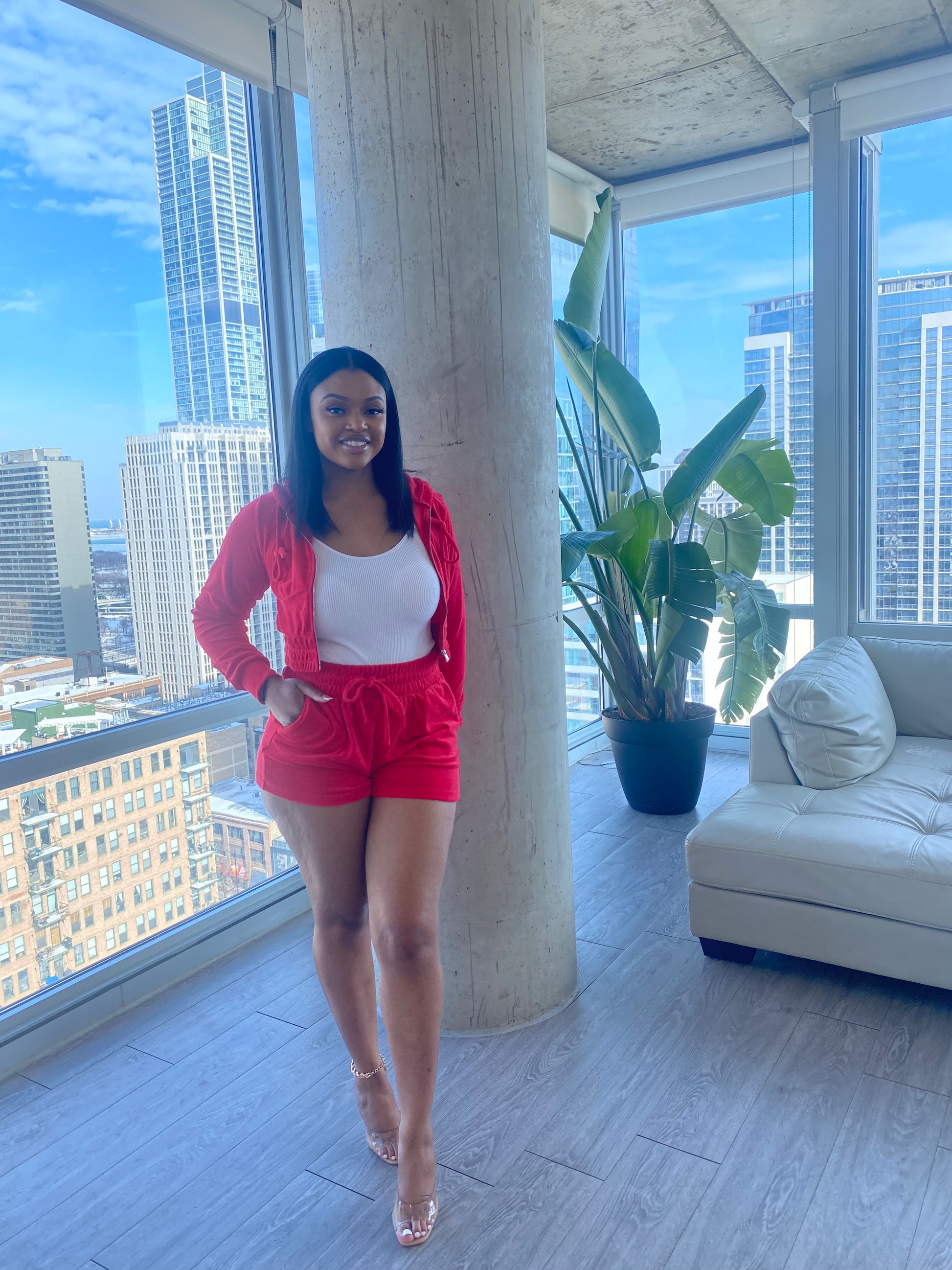 Red 2 piece Short Set